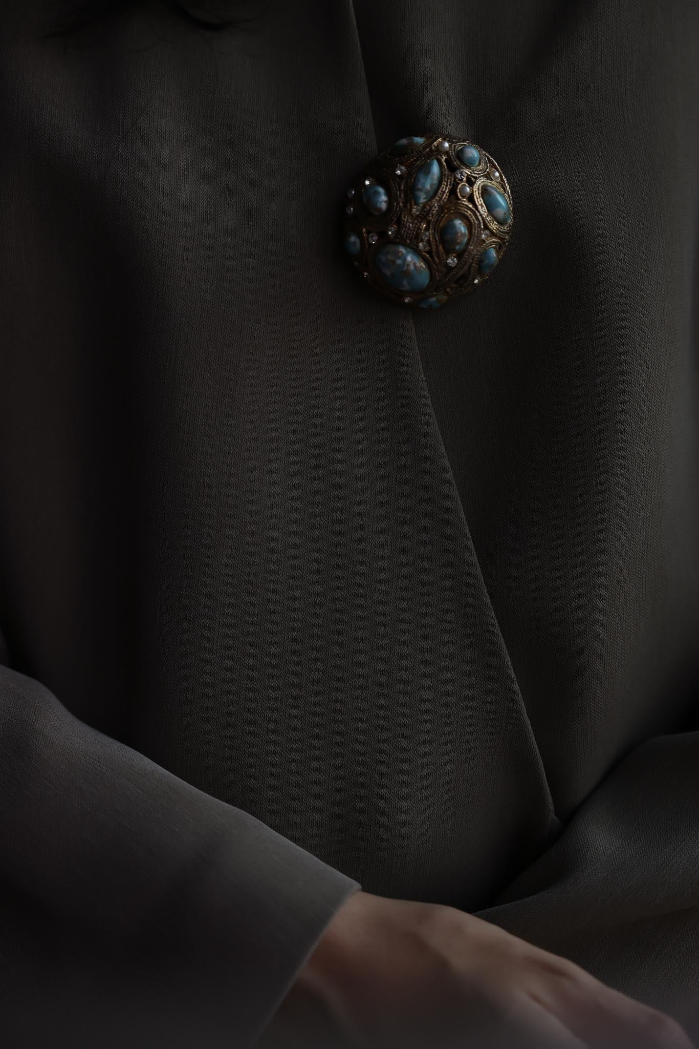 Gold-Tone Turquoise-Color Cabochon Brooch