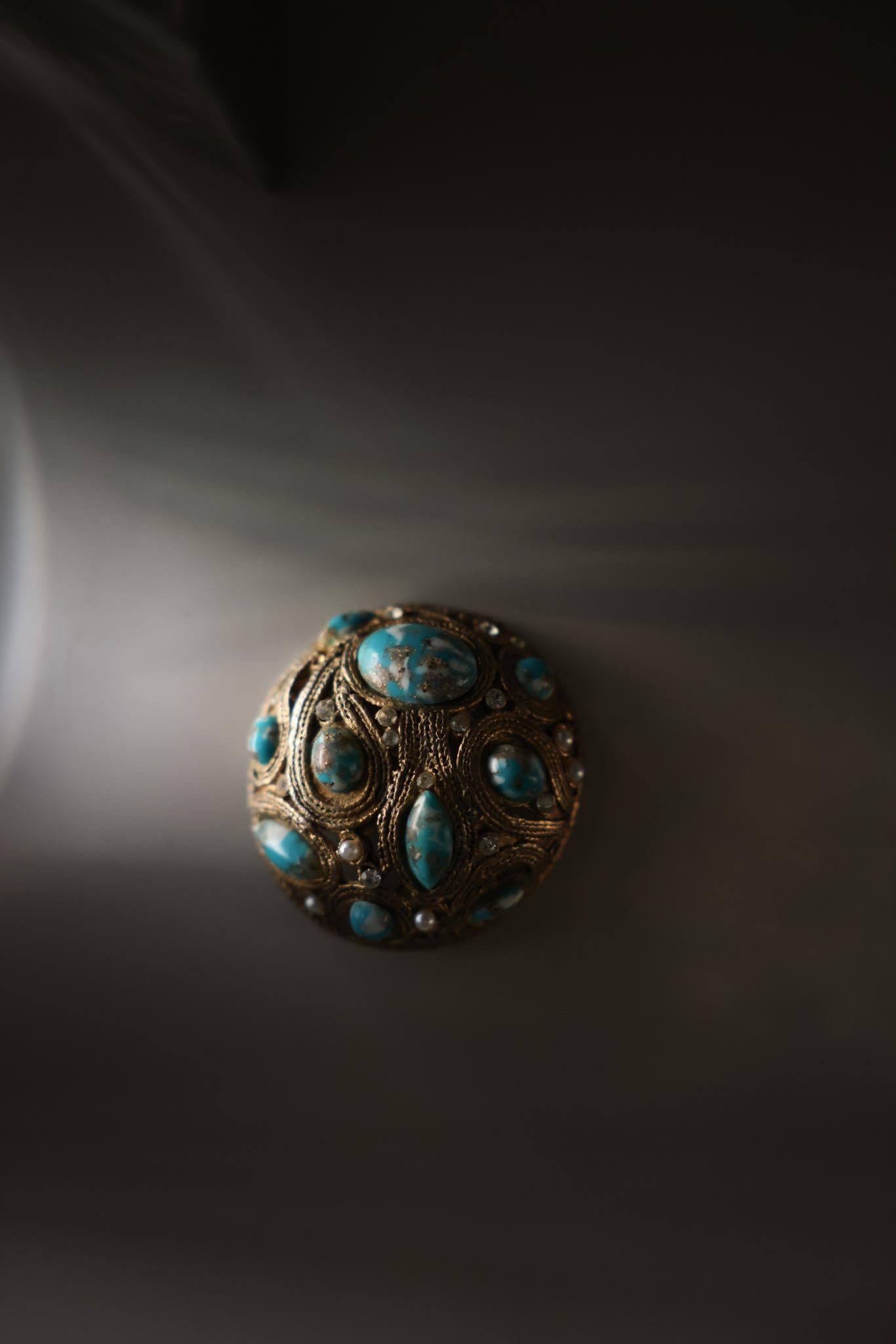 Gold-Tone Turquoise-Color Cabochon Brooch