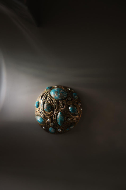 Gold-Tone Turquoise-Color Cabochon Brooch