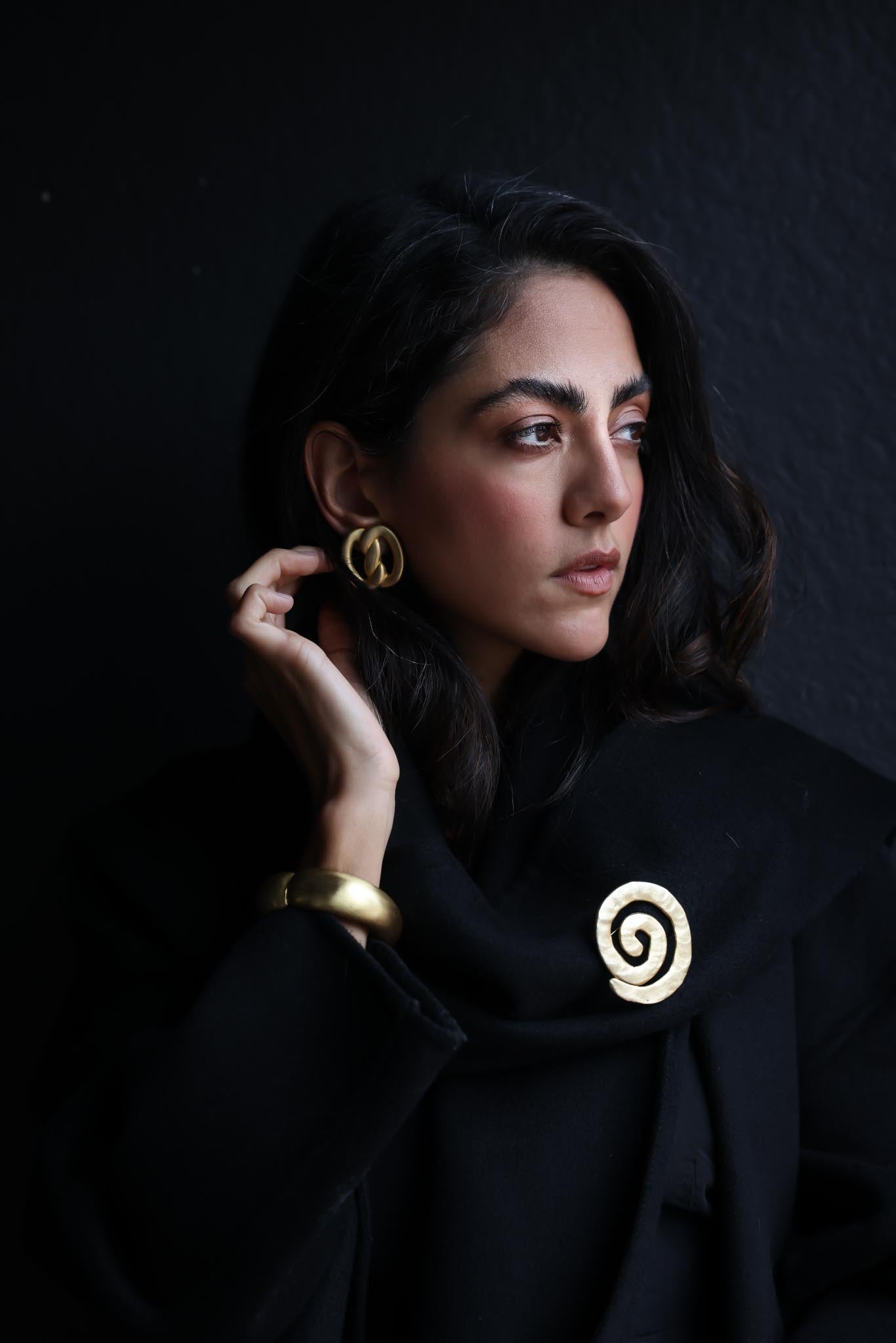 Matte Gold Spiral Statement Brooch|Vintage Baazaar 