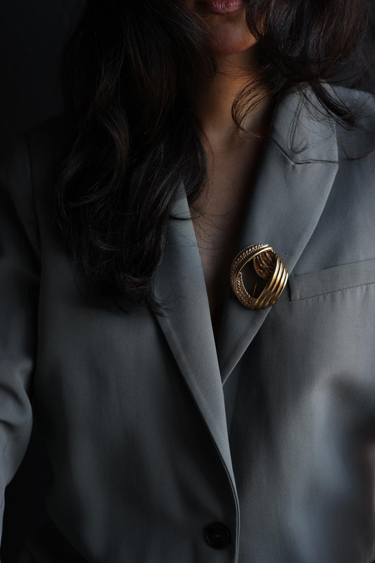 Monet Gold-Tone Textured Swirl Brooch|Vintage Baazaar 
