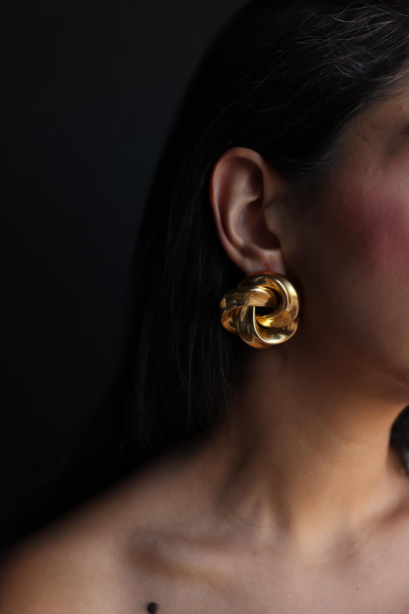 Swirled Gold-Tone Knot Pierced Earrings|Vintage Baazaar 
