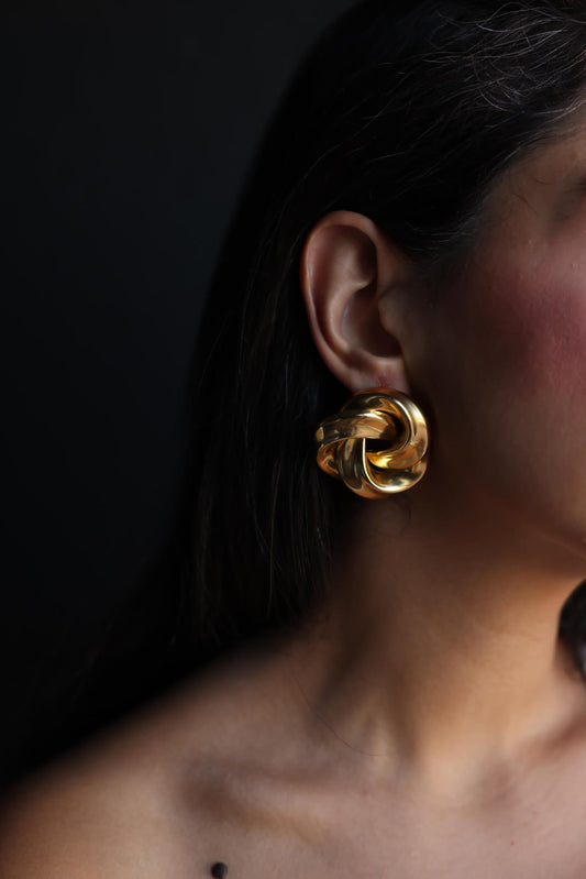 Swirled Gold-Tone Knot Pierced Earrings|Vintage Baazaar 