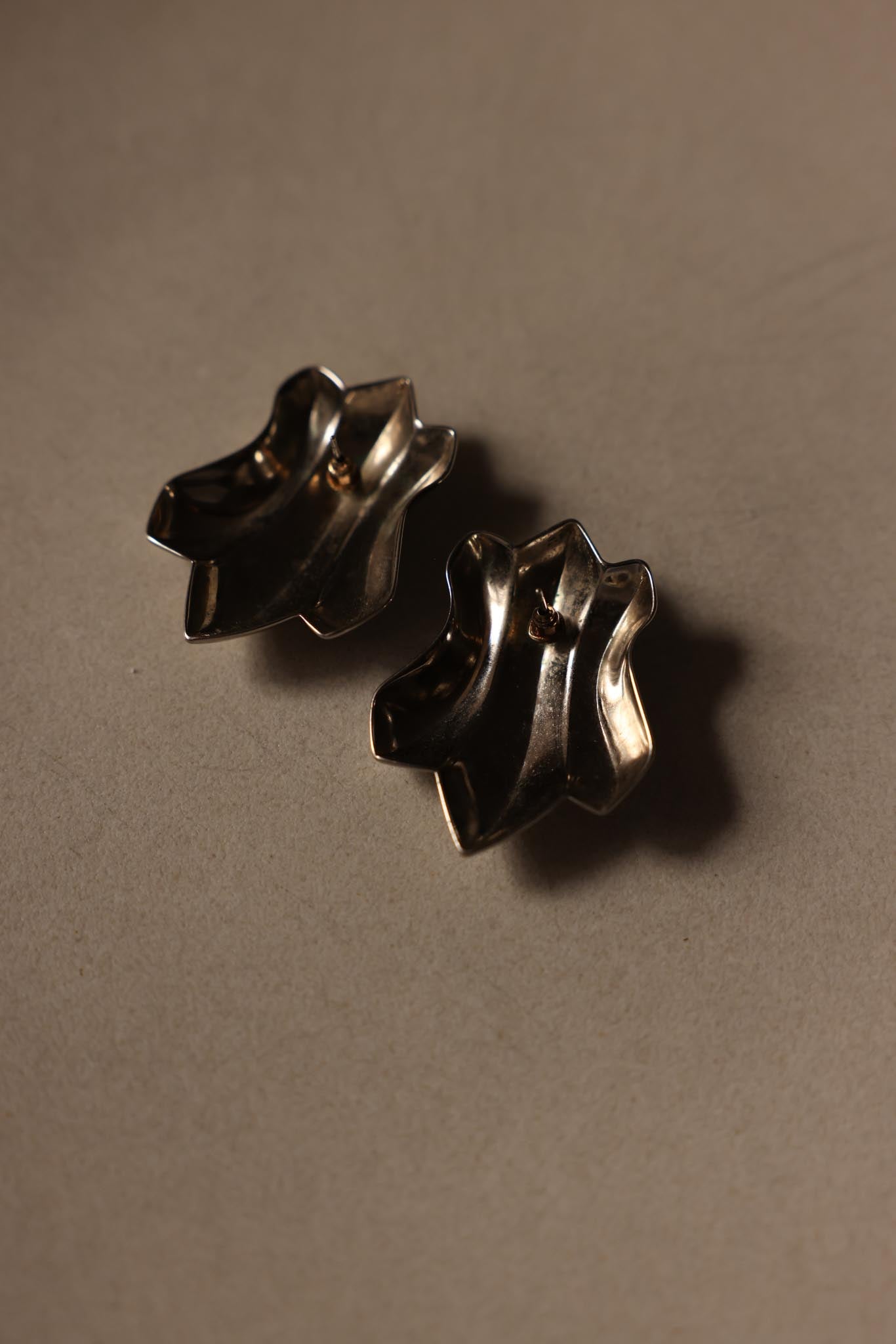 Silver-Tone Sculptural Pierced Earrings, 1980s|Vintage Baazaar 