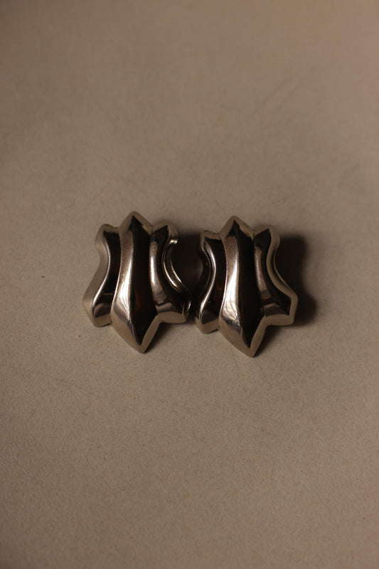 Silver-Tone Sculptural Pierced Earrings, 1980s|Vintage Baazaar 