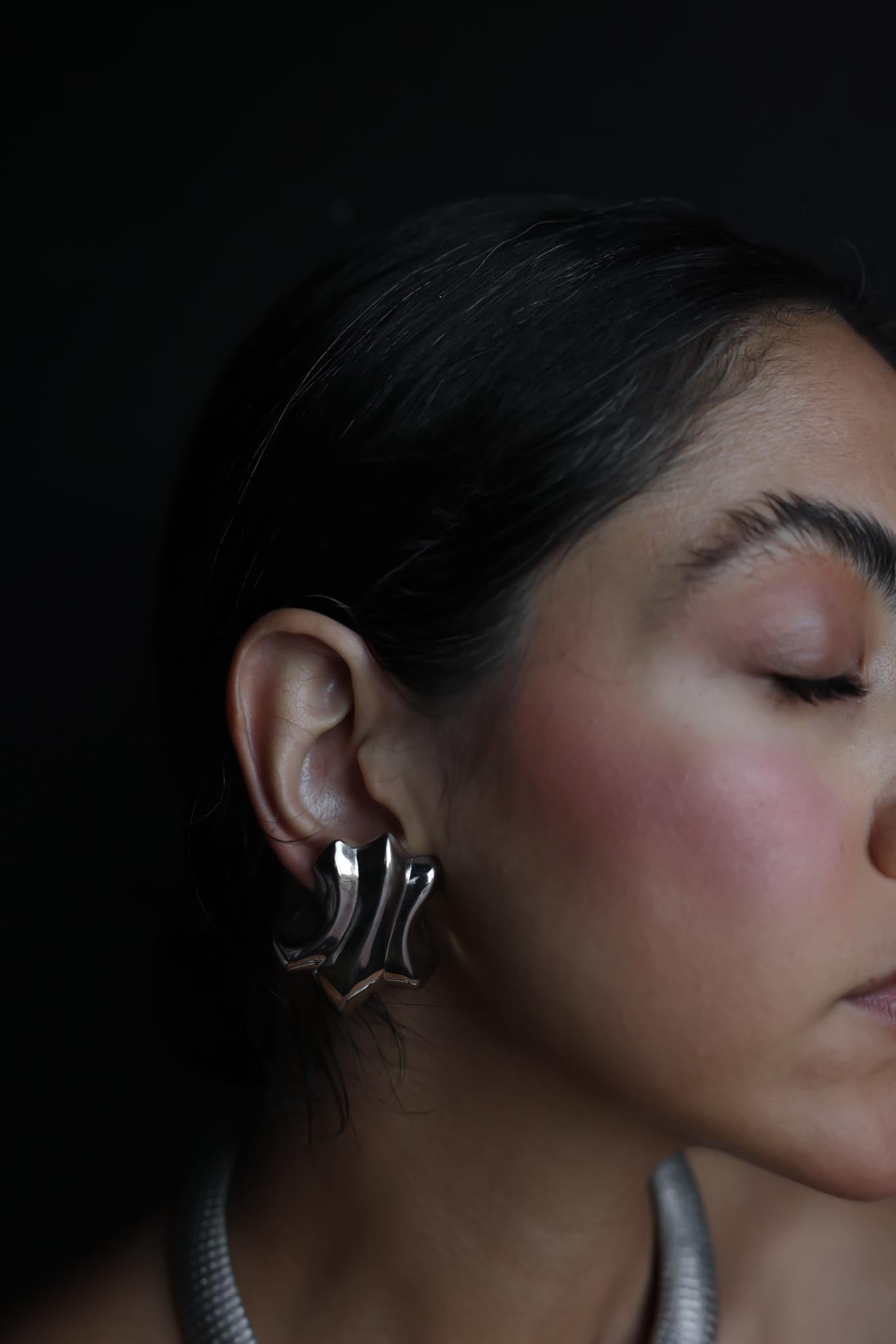 Silver-Tone Sculptural Pierced Earrings, 1980s|Vintage Baazaar 