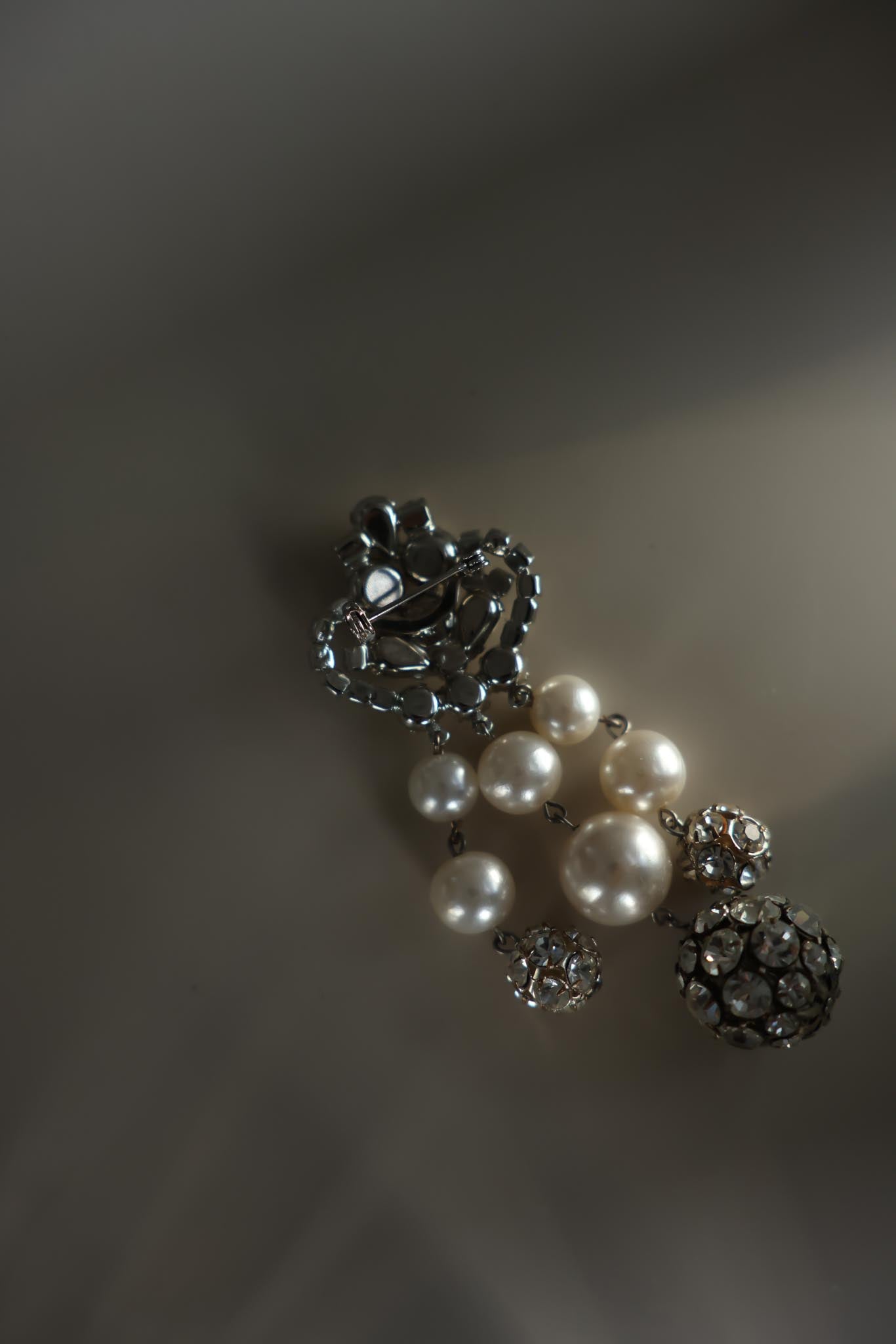 Rhinestone and Faux Pearl Dangle Brooch