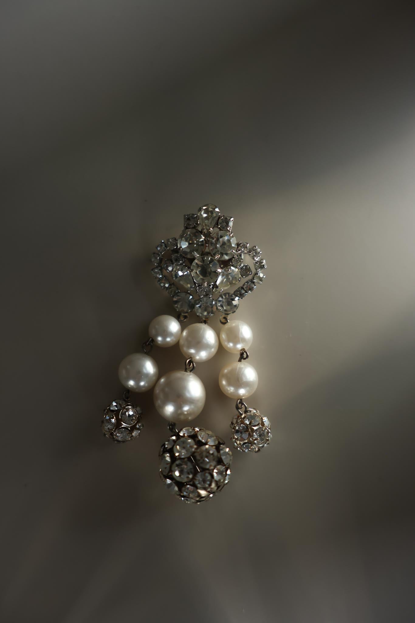 Rhinestone and Faux Pearl Dangle Brooch