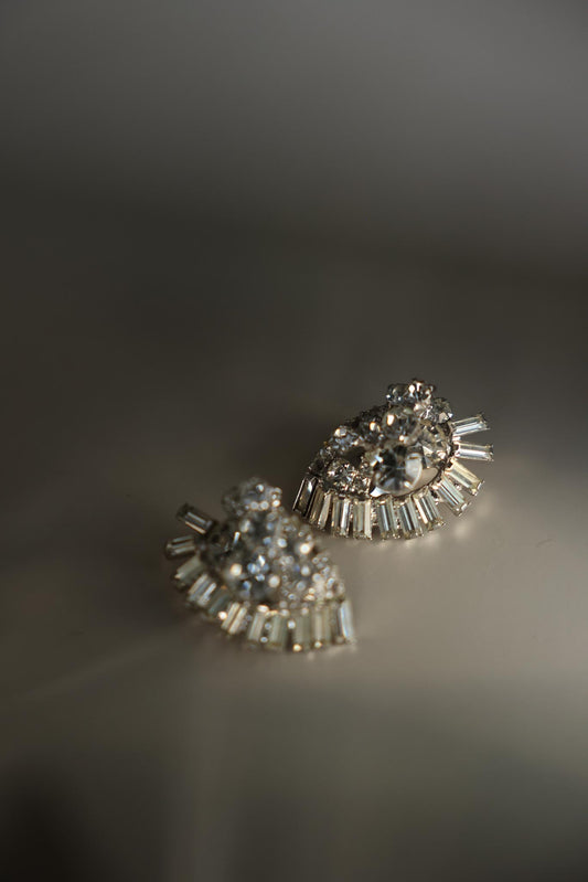 Silver-Tone Rhinestone Clip-On Earrings