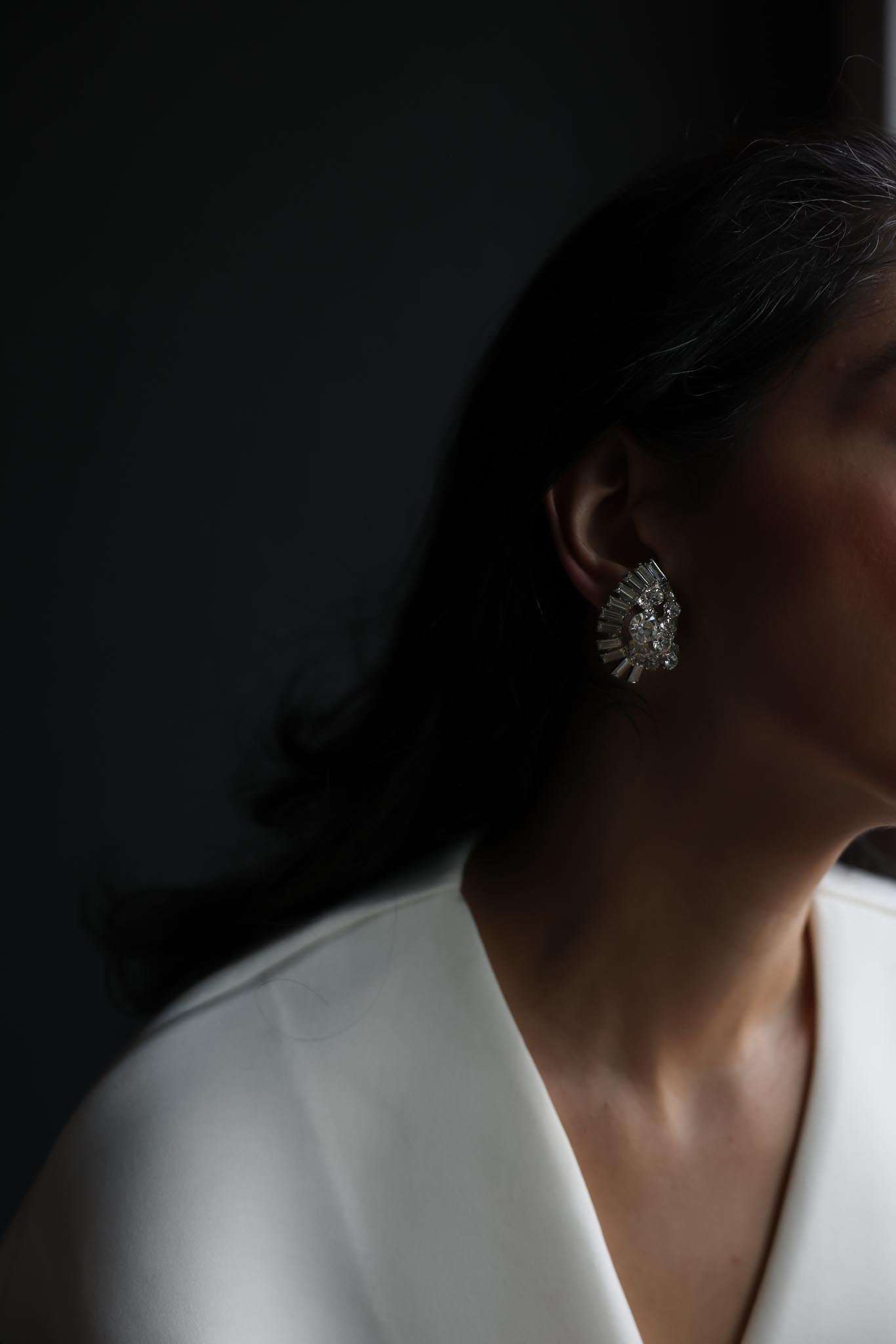 Silver-Tone Rhinestone Clip-On Earrings