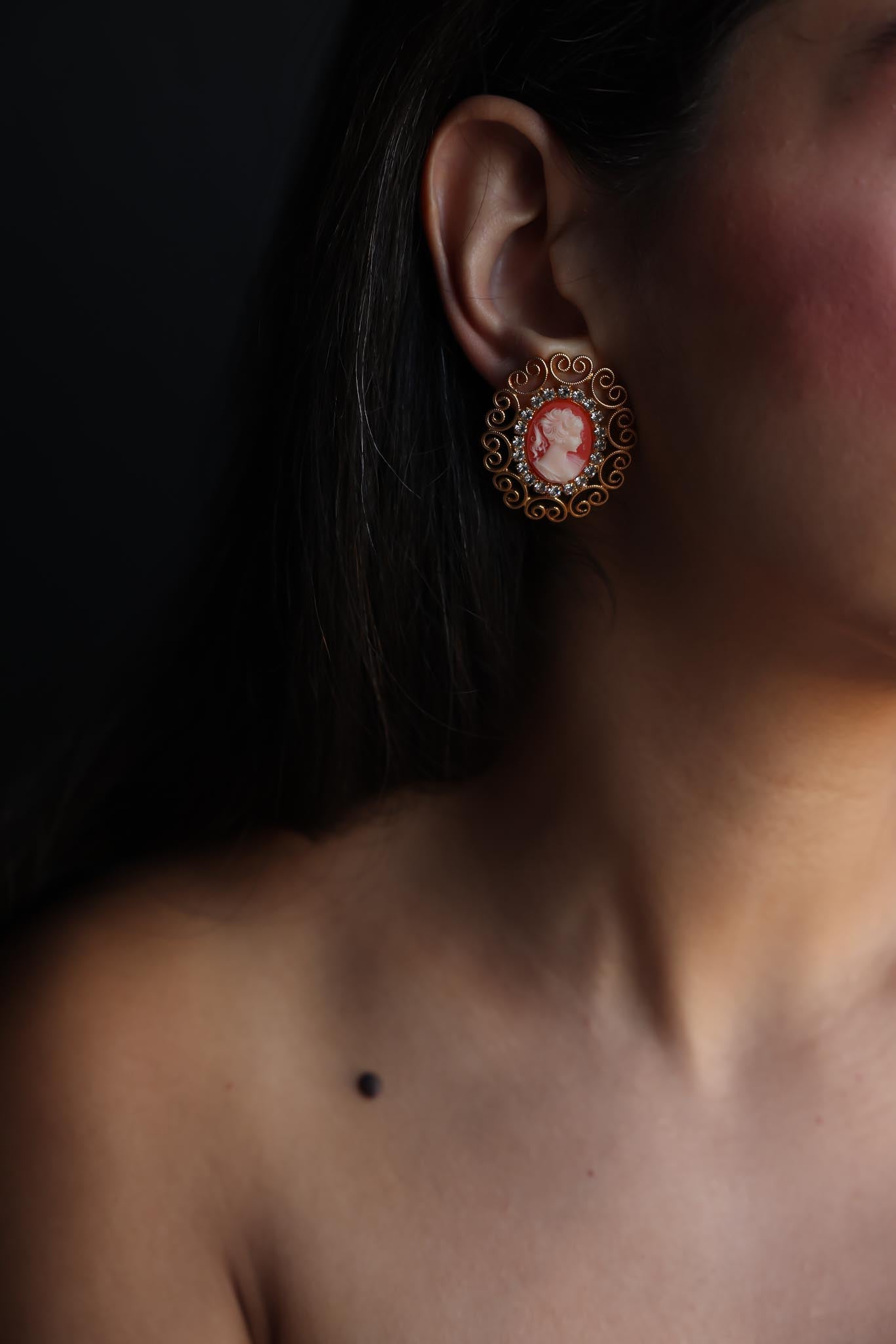 Cameo Earrings and Dress Clip Set - CTN USA|Vintage Baazaar 