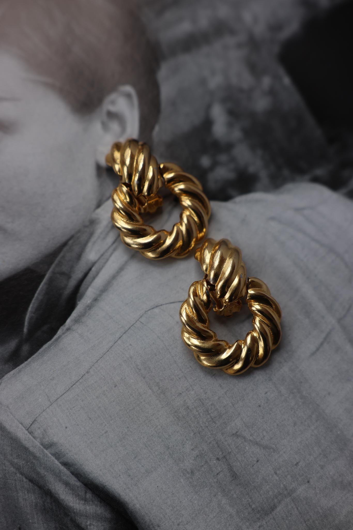 Gay Boyer Gold Twist Hoop Earrings|Vintage Baazaar 
