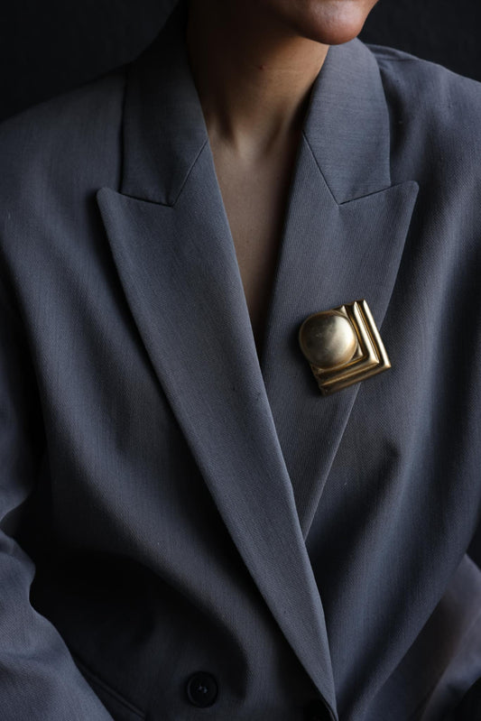 Brushed Gold Geometric Brooch - 1980s|Vintage Baazaar 
