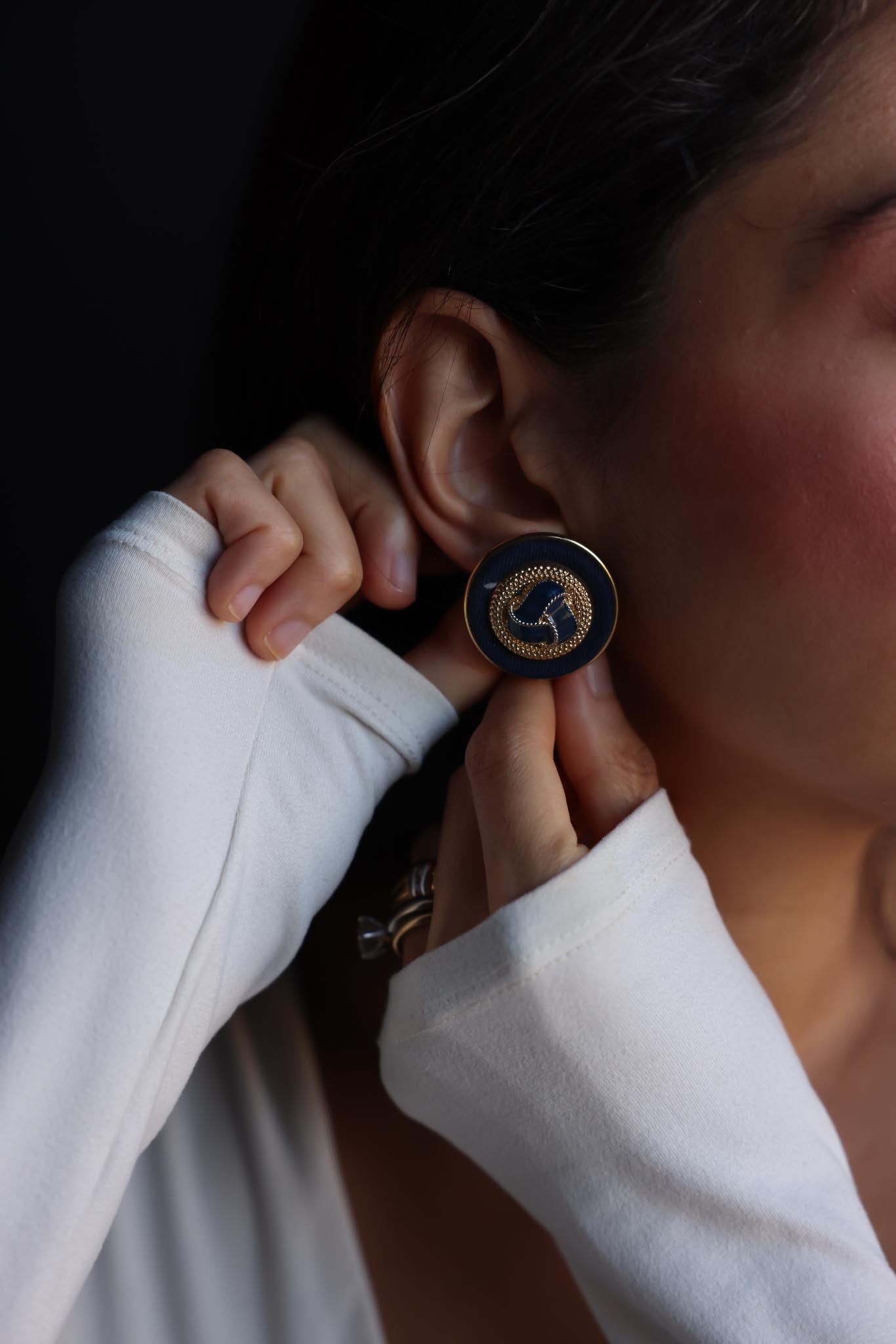 Navy and Gold Knot Pierced Earrings|Vintage Baazaar 