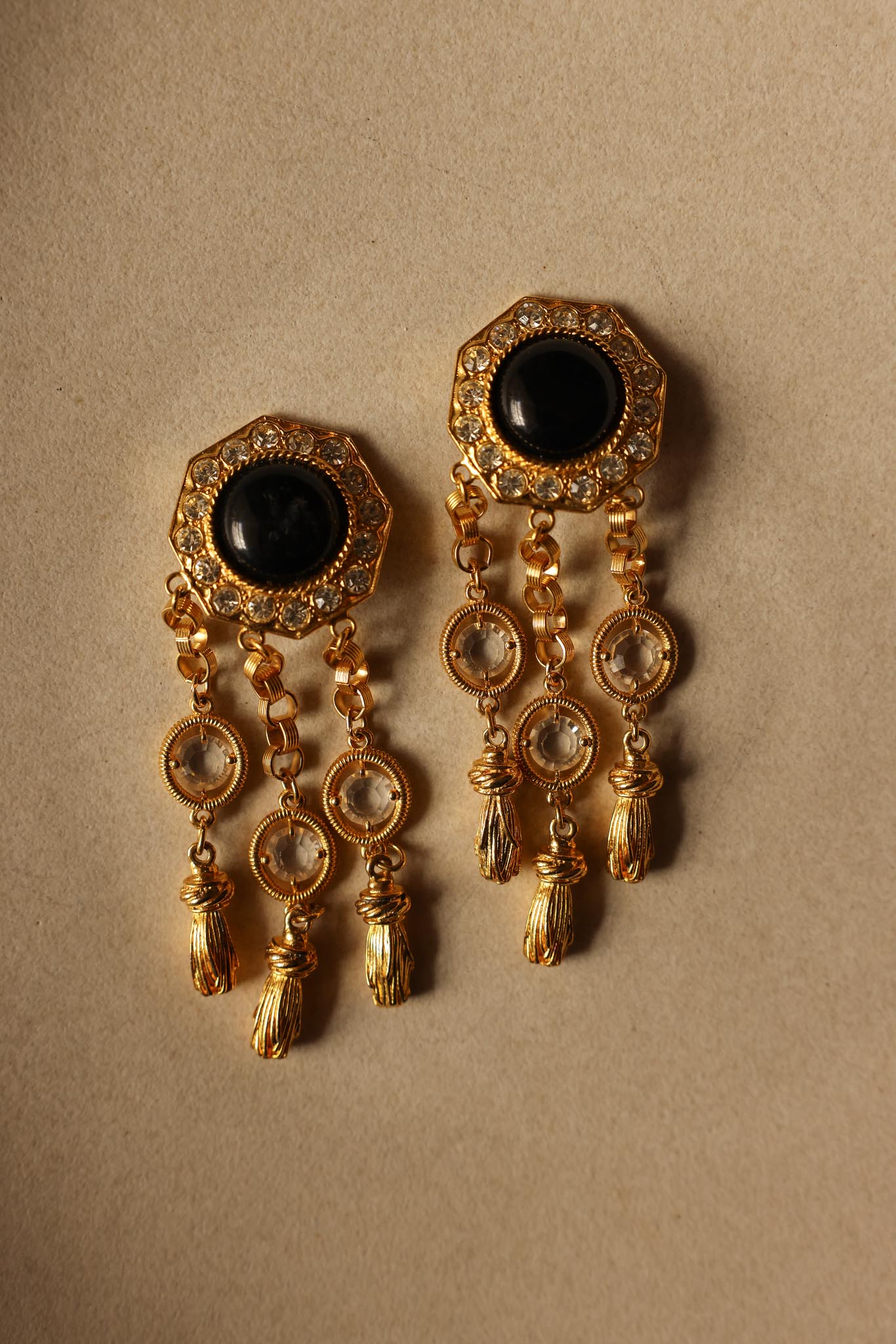 Majestic Noir Chandelier Earrings - 1980s|Vintage Baazaar 
