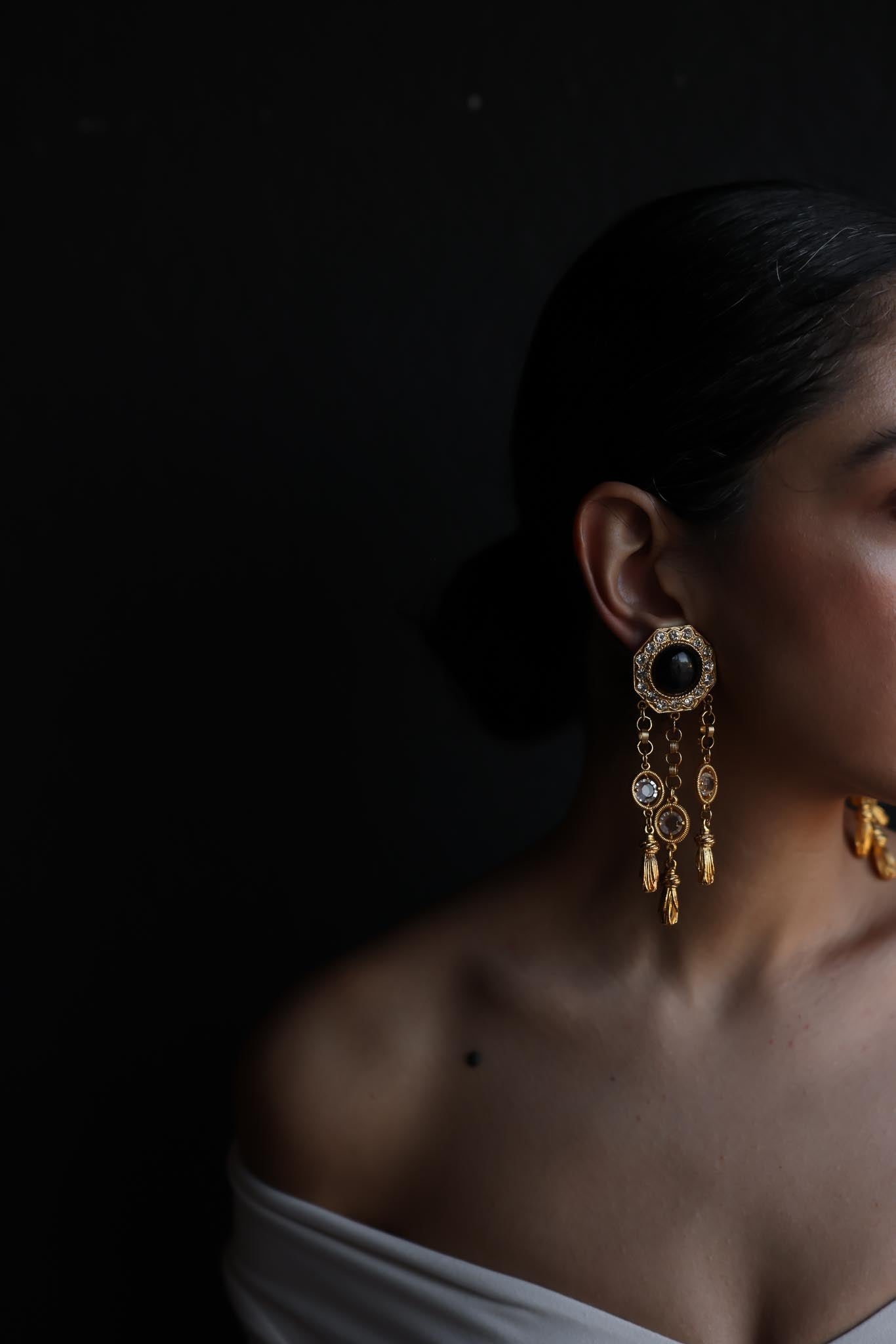 Majestic Noir Chandelier Earrings - 1980s|Vintage Baazaar 