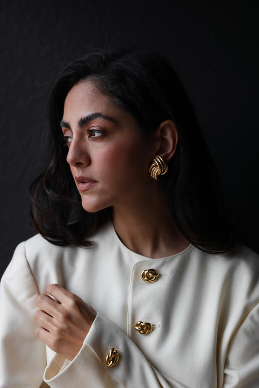 Golden Braided Elegance Earrings|Vintage Baazaar 