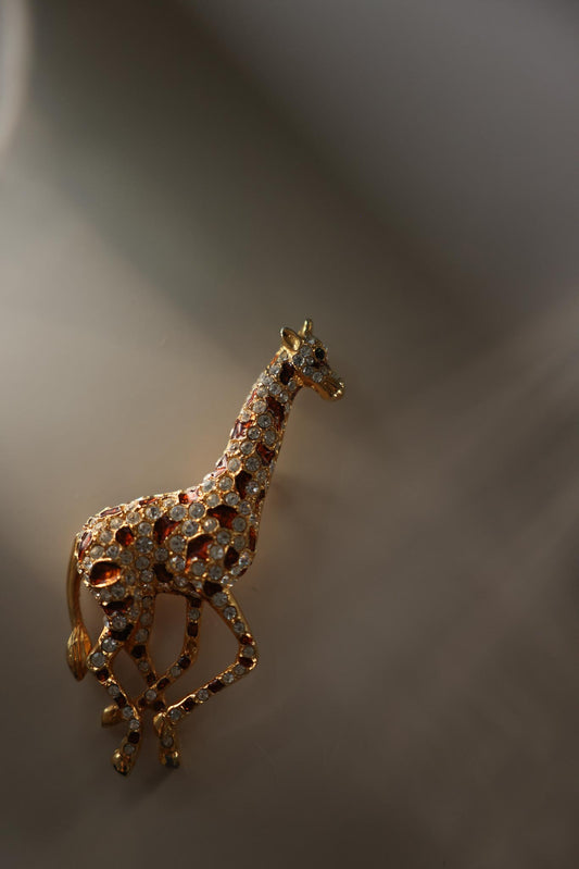 Rhinestone and Enamel Giraffe Brooch 1980s
