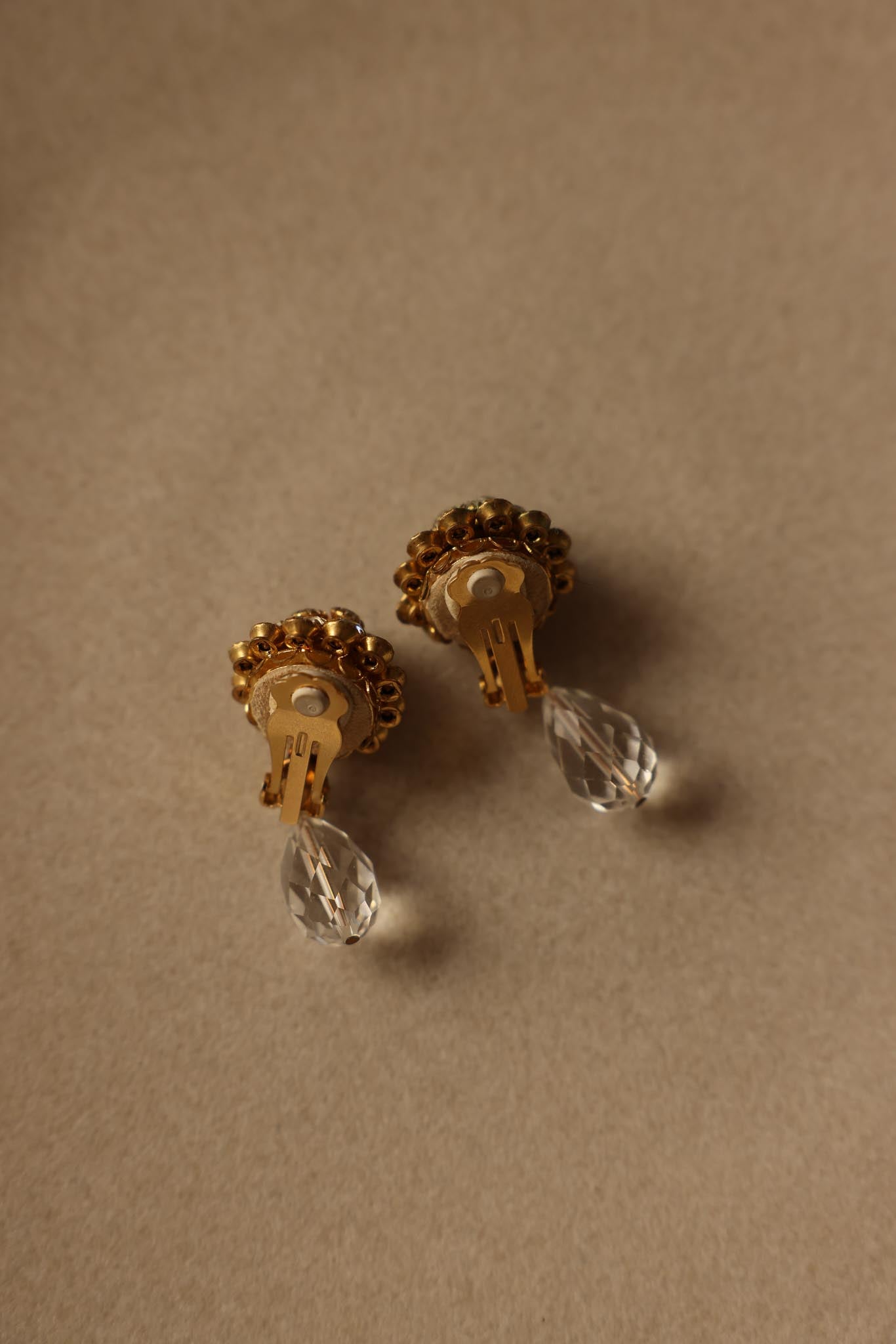 Gold-Tone Rhinestone Cluster Clip-On Earrings with Crystal Drops
