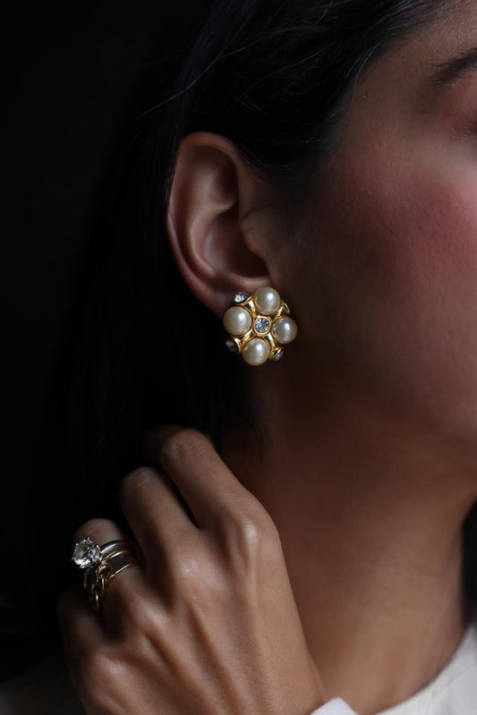 Golden Pearl Bloom Earrings|Vintage Baazaar 