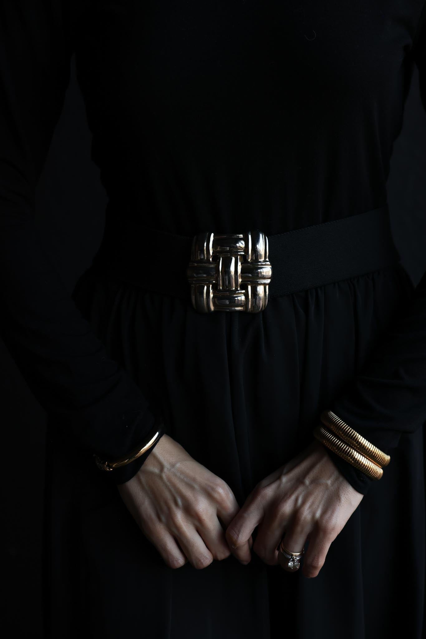Woven Gold Buckle Stretch Belt|Vintage Baazaar 