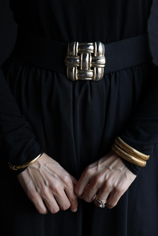 Woven Gold Buckle Stretch Belt|Vintage Baazaar 