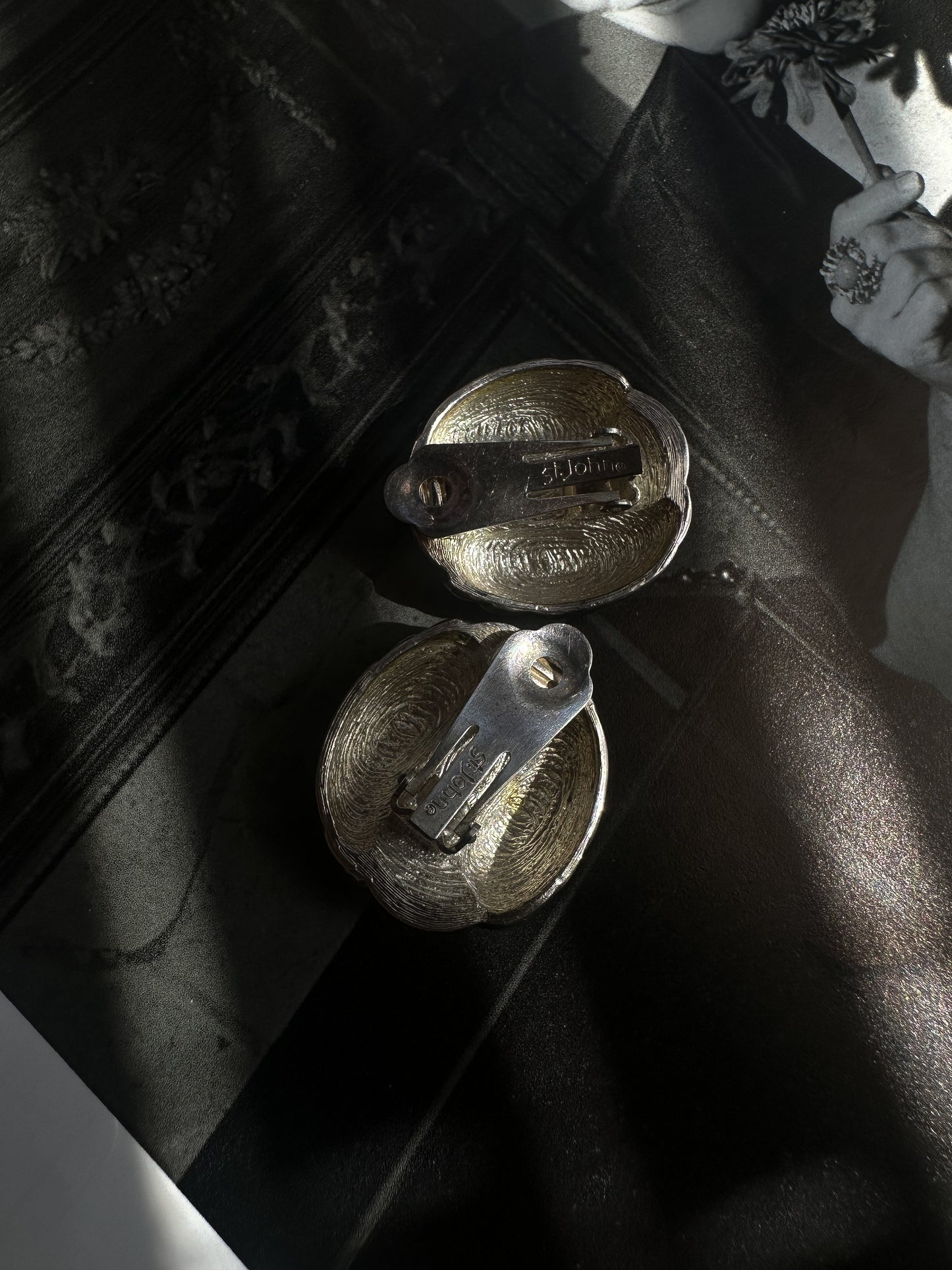 St. John Silver Wave Crystal Earrings|Vintage Baazaar 