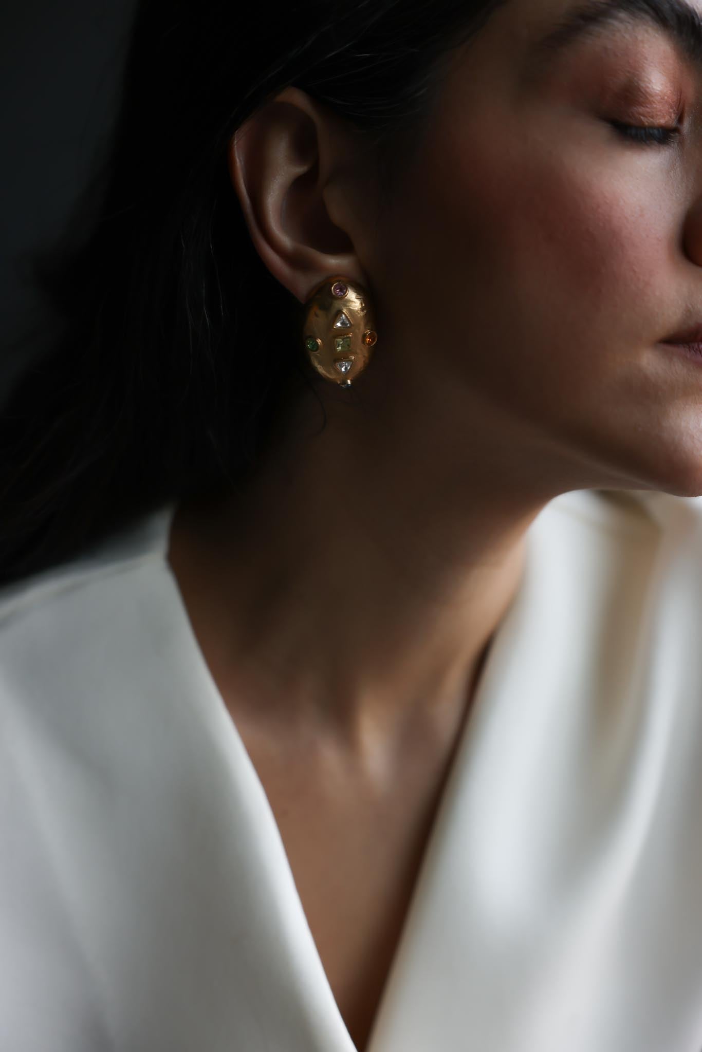 10K Gold Filled Multicolor Rhinestone Clip-On Earrings