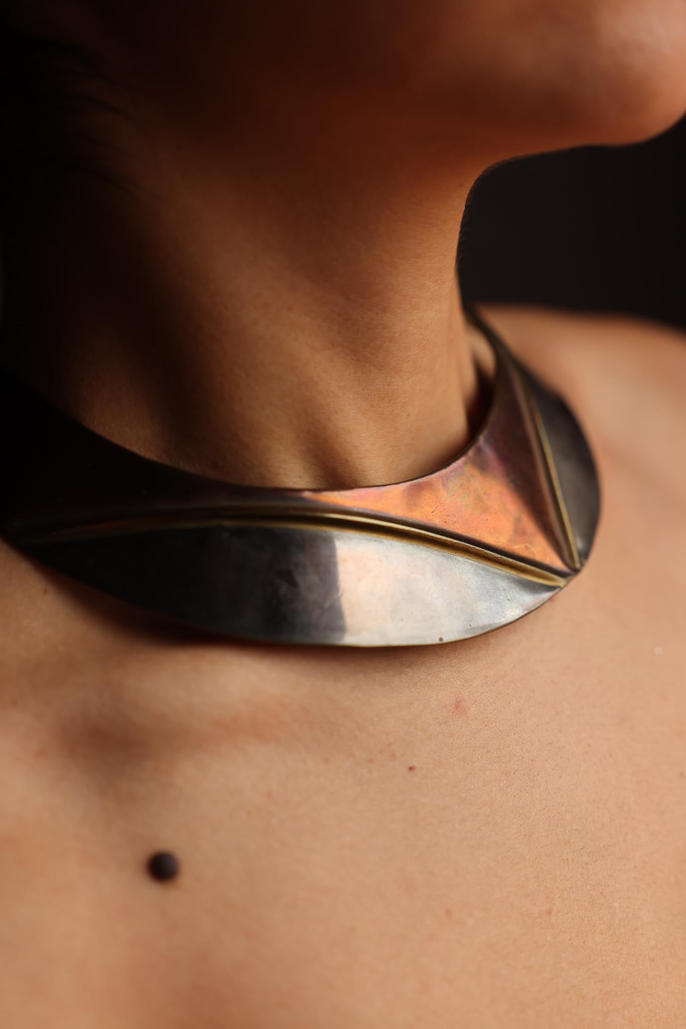 Mixed Metal Collar, Cuff, and Bronze Earrings|Vintage Baazaar 