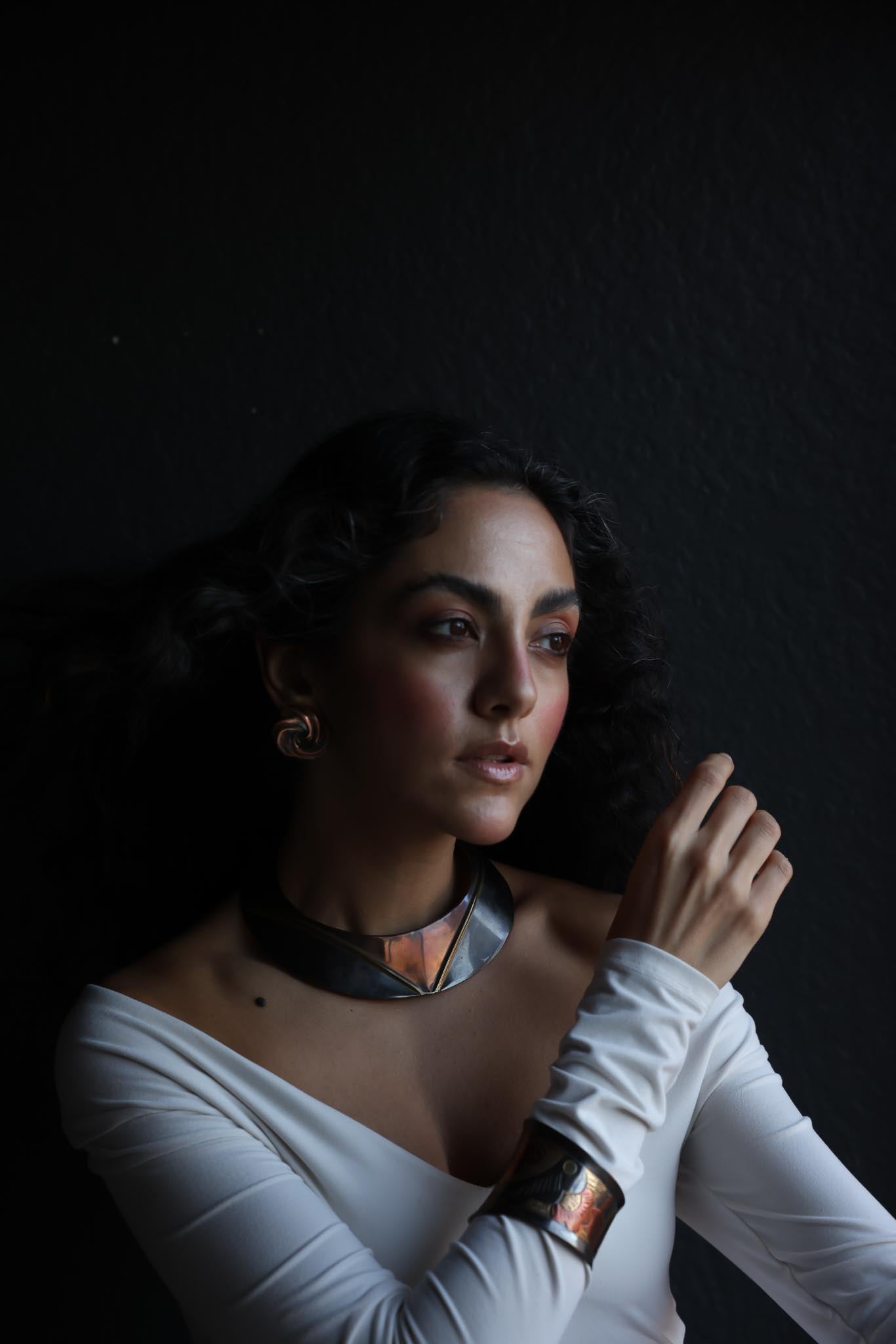 Mixed Metal Collar, Cuff, and Bronze Earrings|Vintage Baazaar 