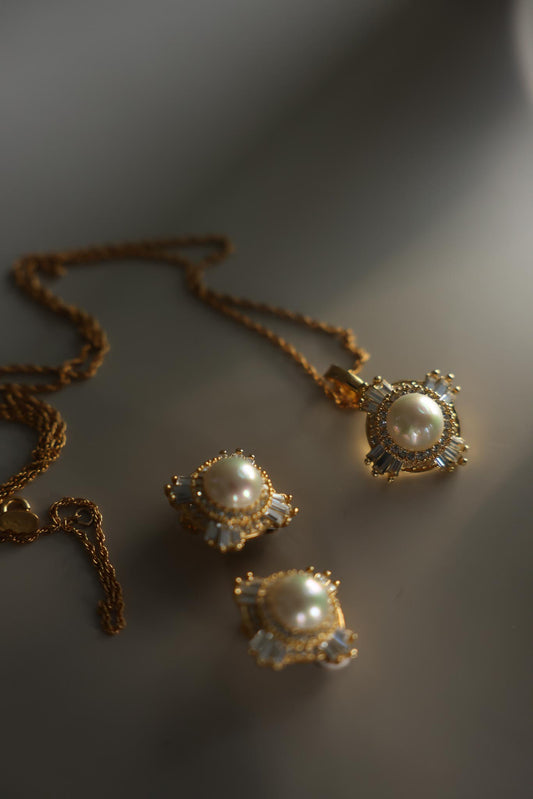Joan Rivers Faux Pearl Rhinestone Necklace and Clip-On Earrings Set
