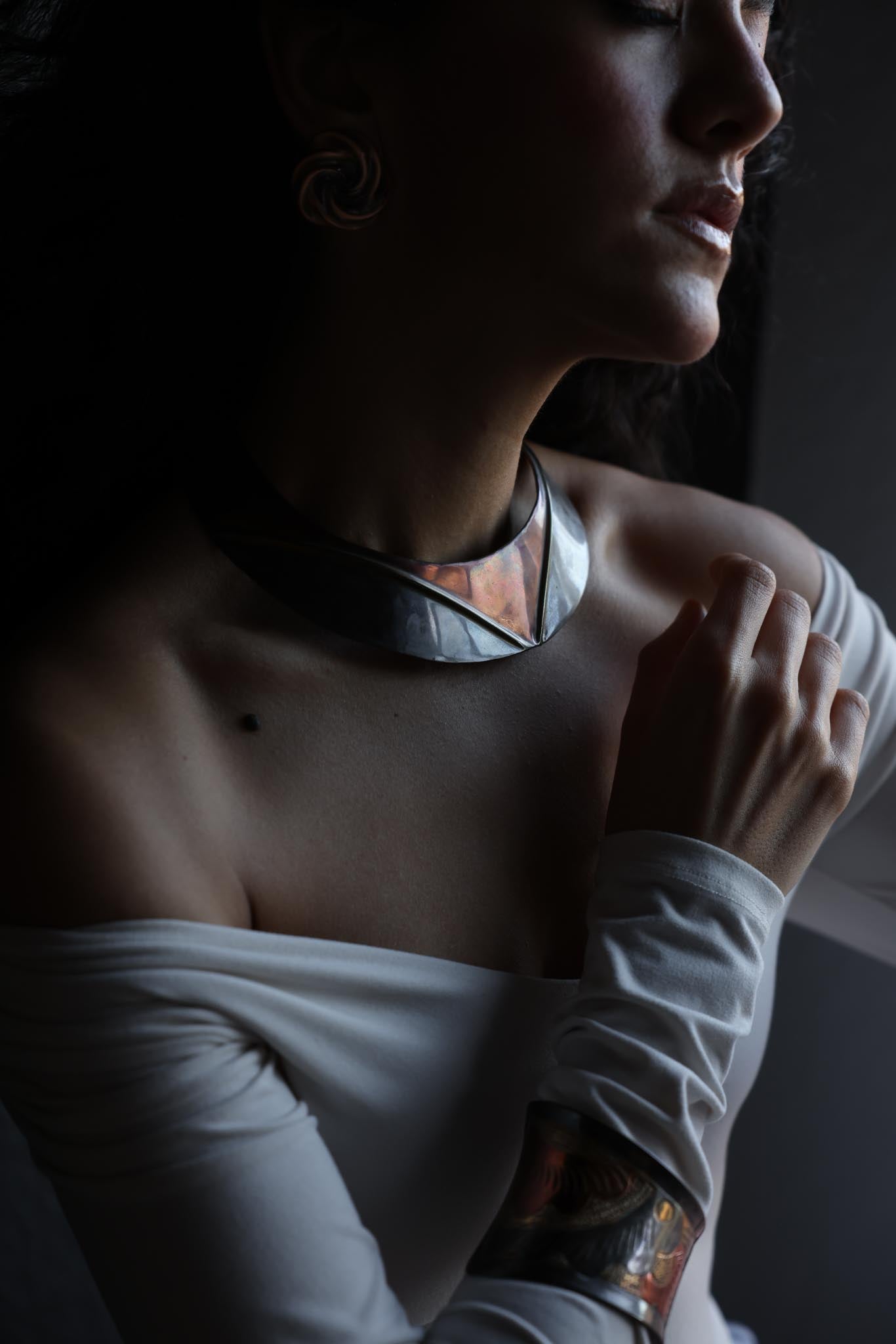 Mixed Metal Collar, Cuff, and Bronze Earrings|Vintage Baazaar 