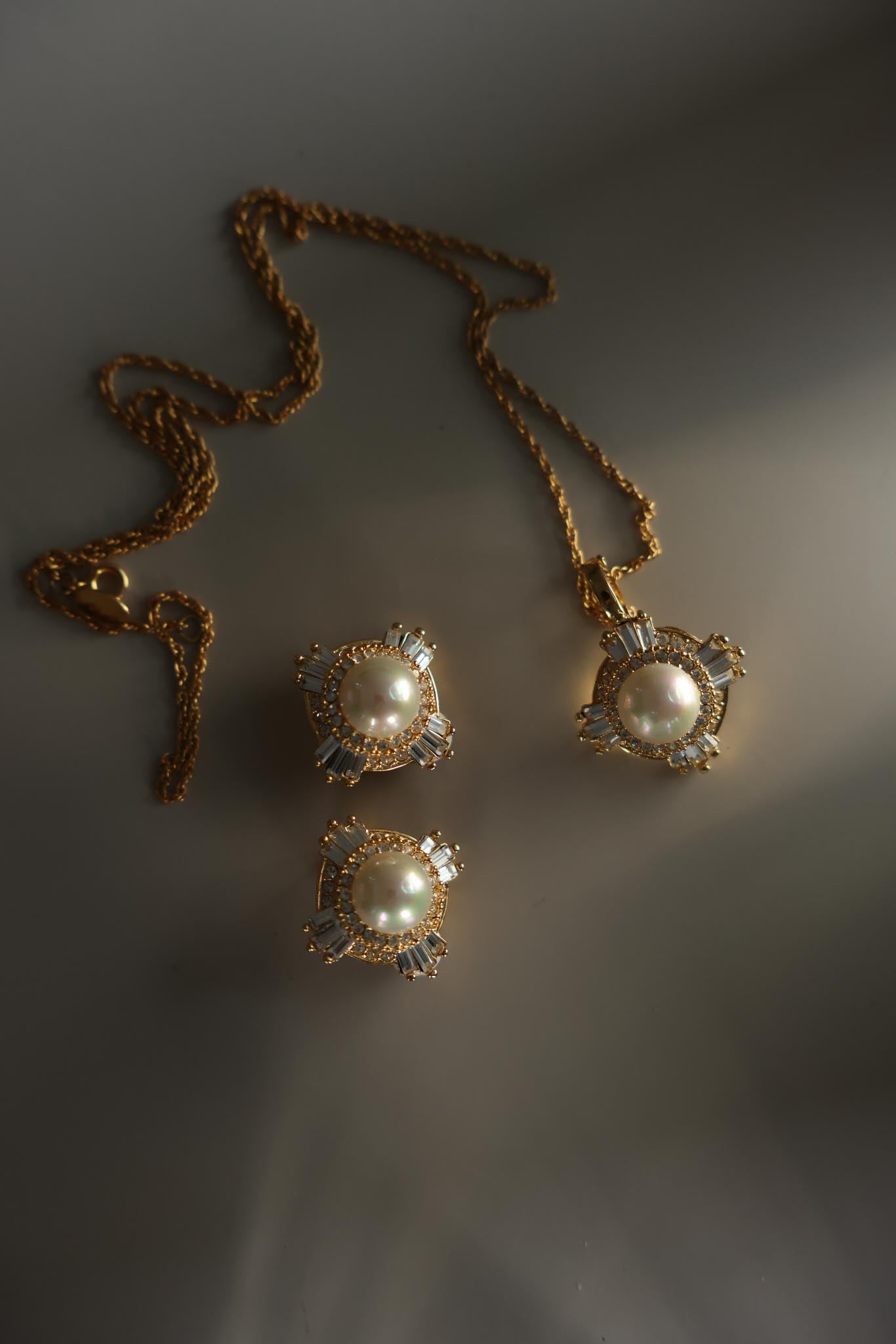Joan Rivers Faux Pearl Rhinestone Necklace and Clip-On Earrings Set