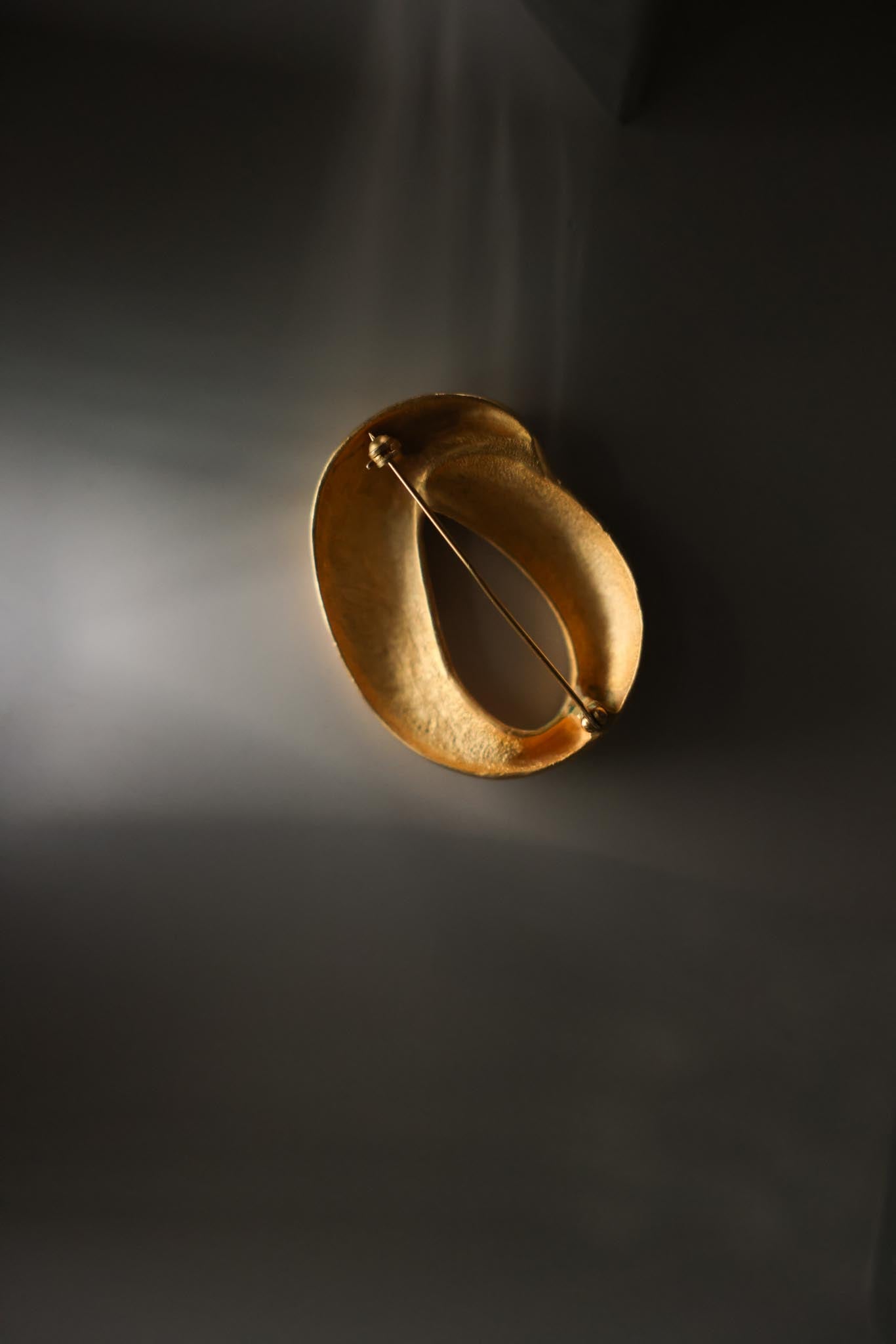 Matte Gold Plated Sculptural Oval Brooch