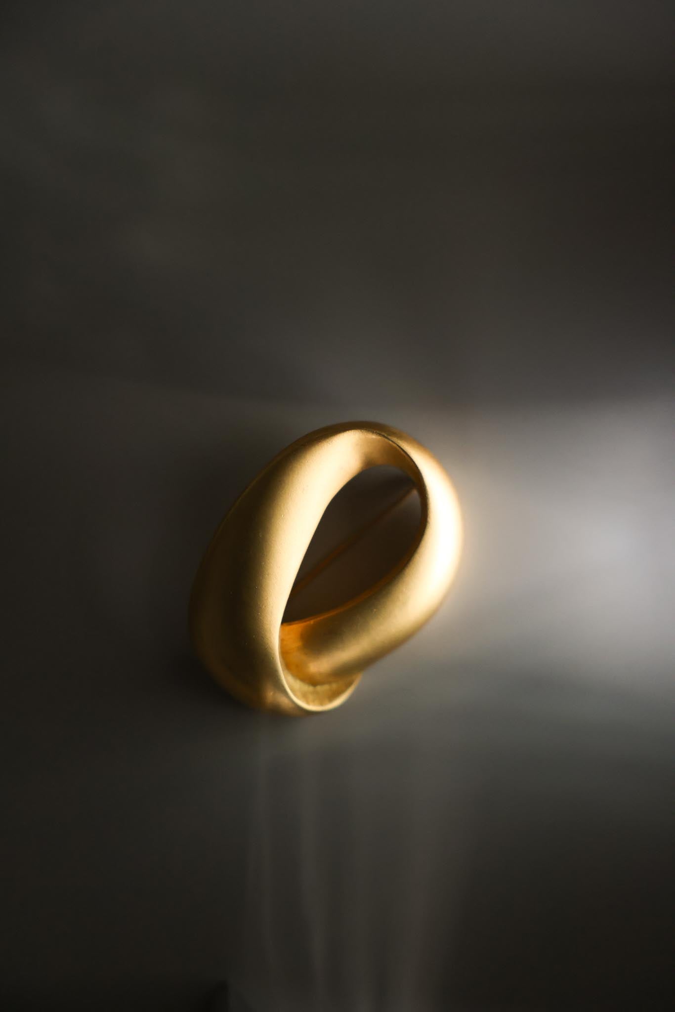 Matte Gold Plated Sculptural Oval Brooch