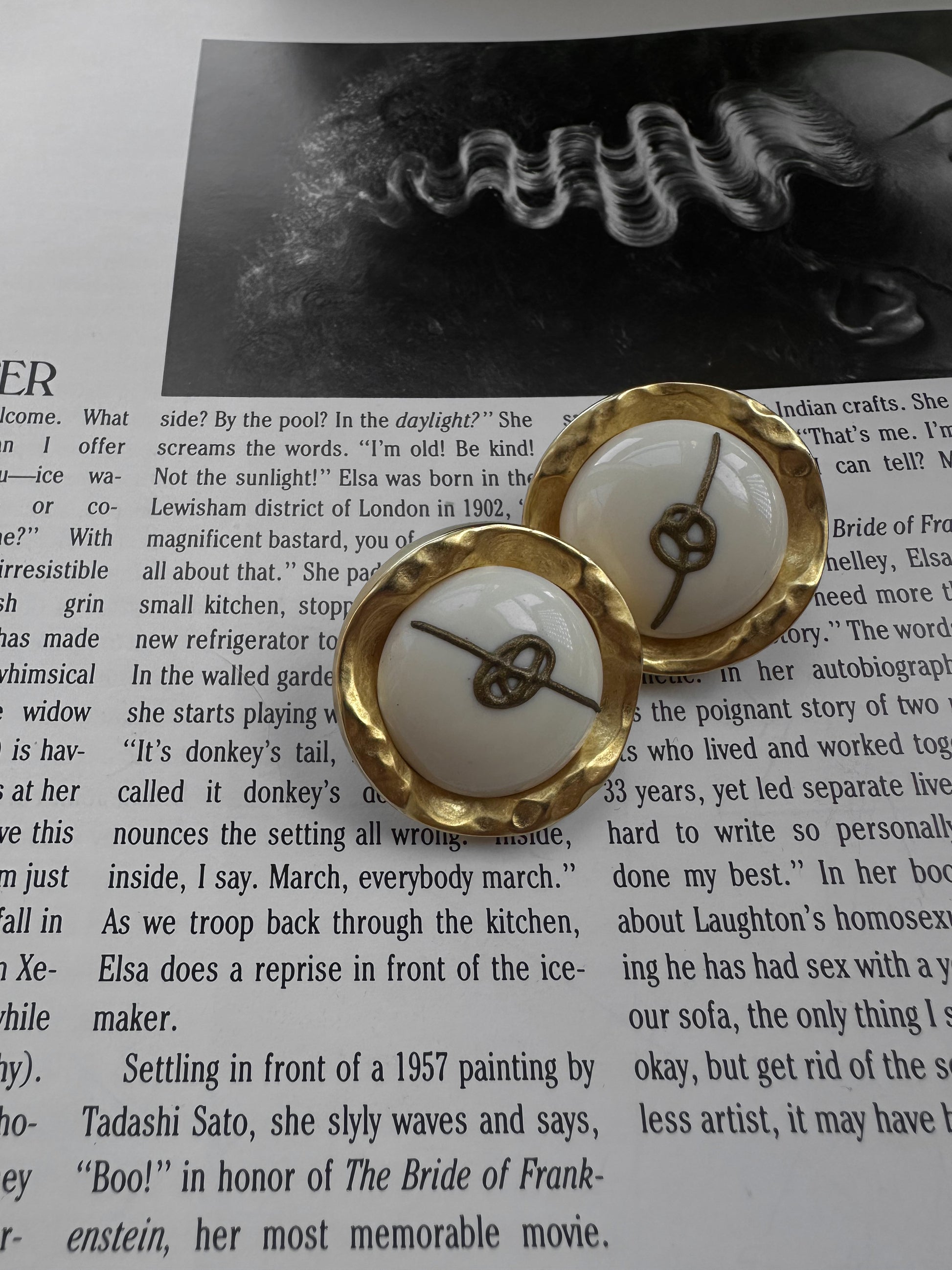 Golden Ivory Medallion Earrings|Vintage Baazaar 