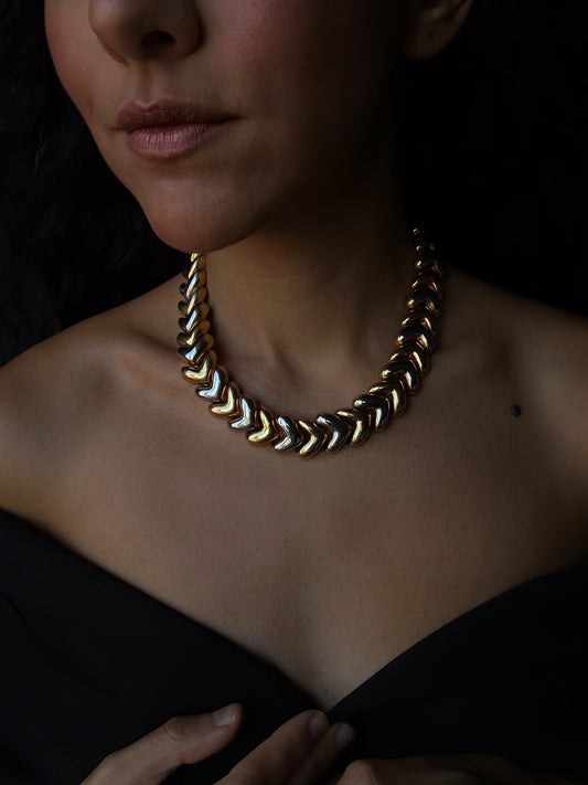 Two Tone Heart Link Necklace|Vintage Baazaar 