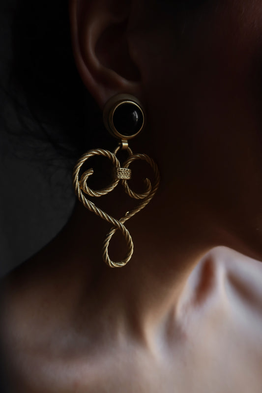 Gold Tone Twist Wrapped Black Stone Drop Dangle|Vintage Baazaar 