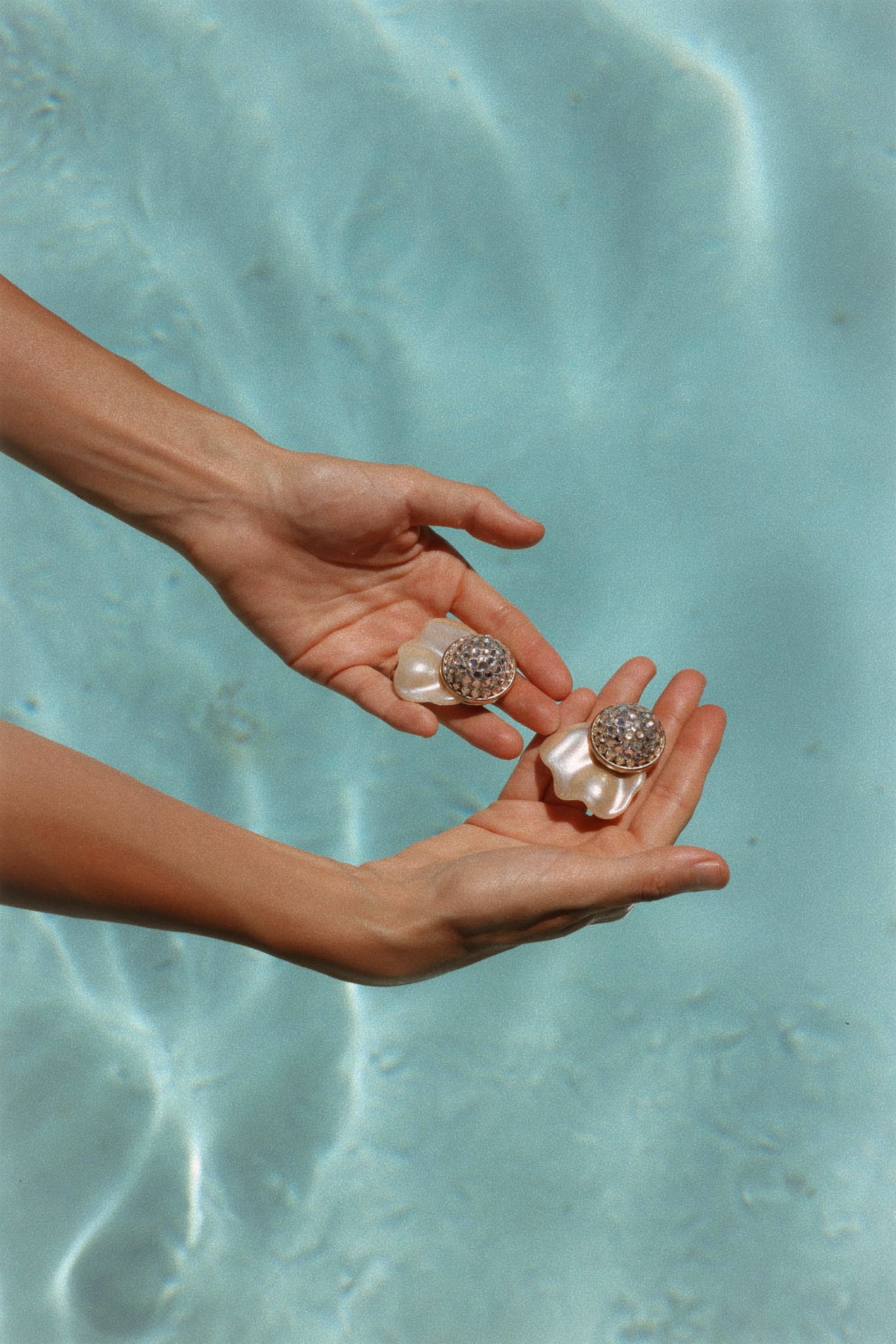 Crystal Dome Clip-On Earrings with Pearl-Like Petal Base|Vintage Baazaar 