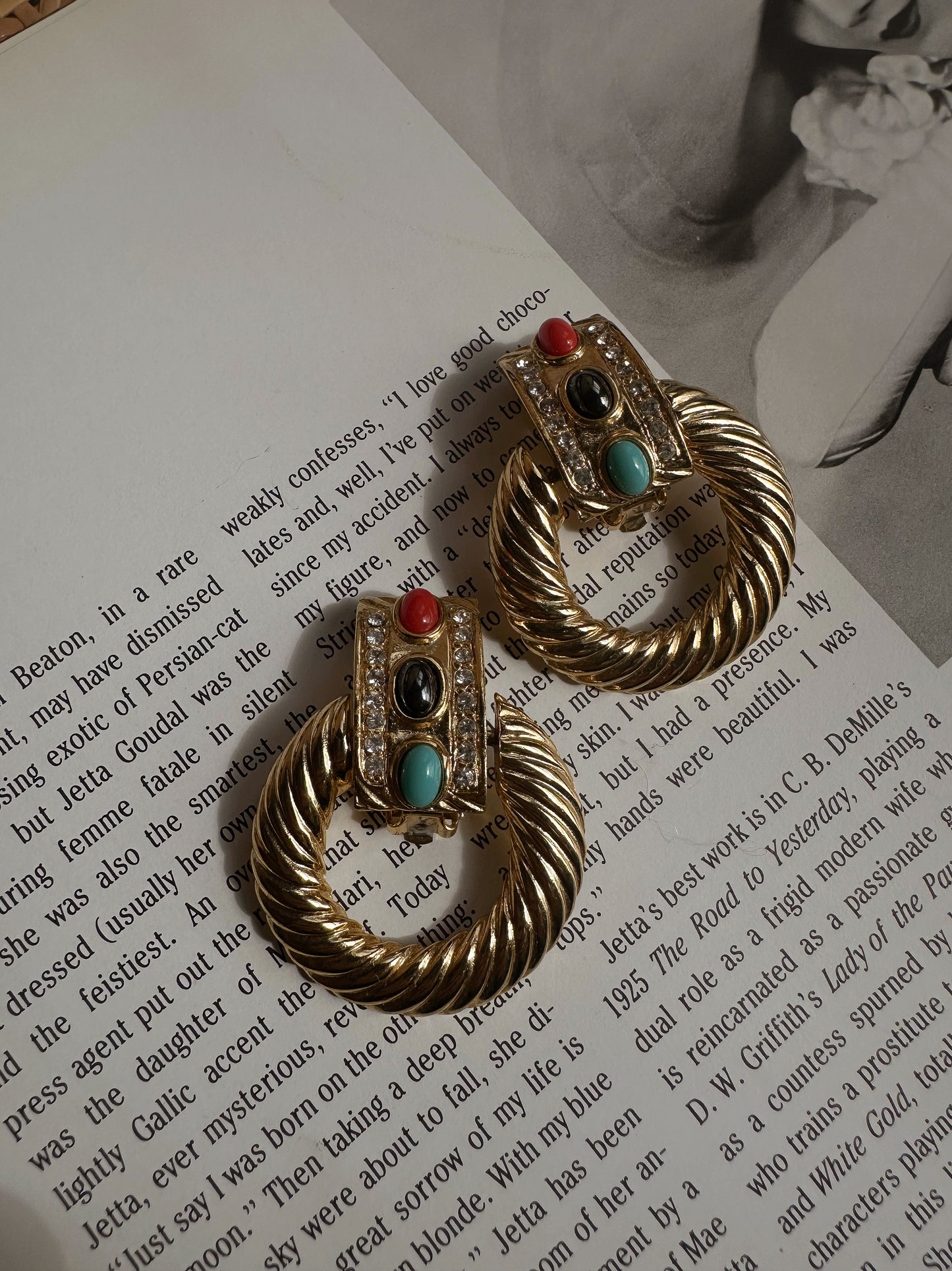 Turquoise & Coral Twisted Hoop Earrings|Vintage Baazaar 