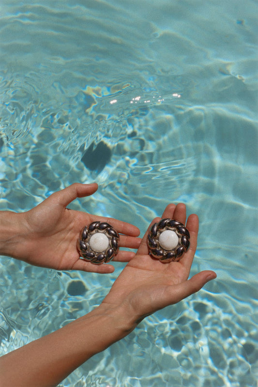 Silver Wreath Clip-On Earrings with White Centers|Vintage Baazaar 