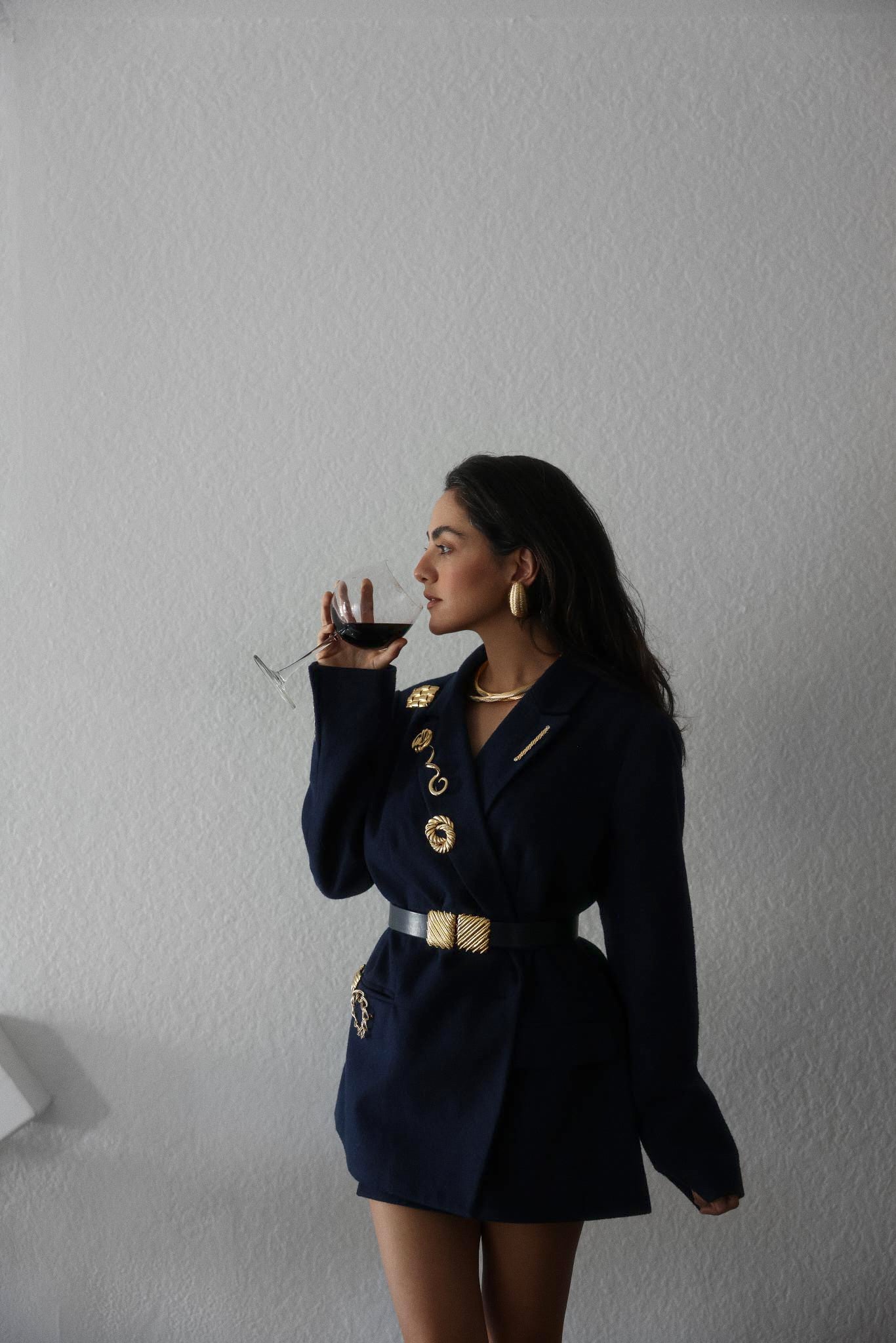 Navy Blue Belt with Gold-Tone Buckle|Vintage Baazaar 
