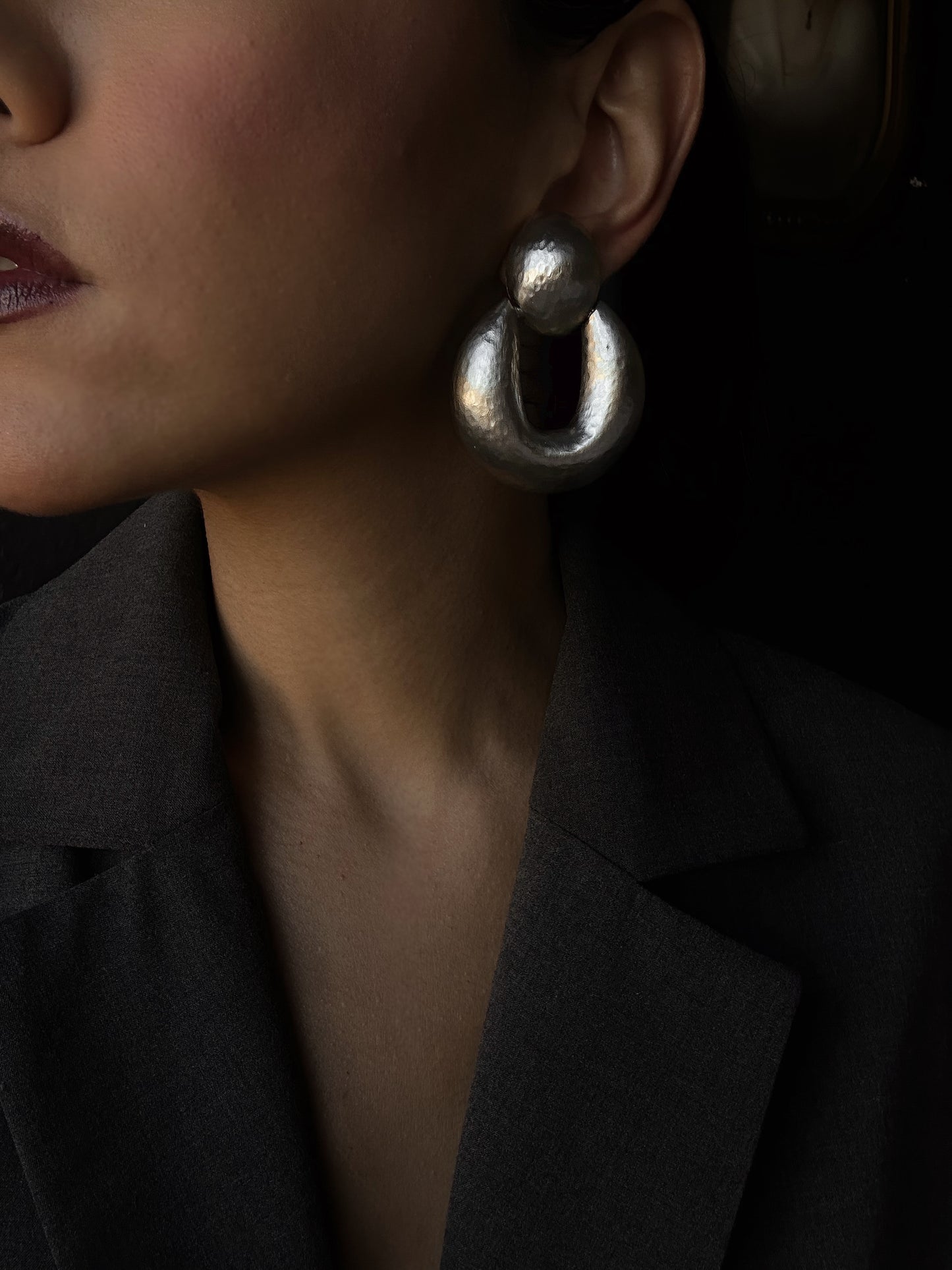 Silver Tone Hammered U-Shaped Earrings|Vintage Baazaar 